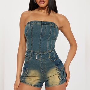 NWT Fashion Nova Excuse Me Miss Denim Strapless Romper